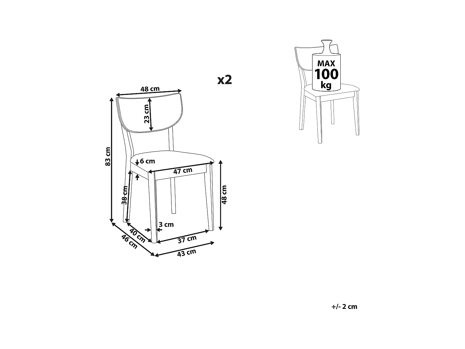 Lot de 2 chaises de salle à manger MOKA Bois Bleu foncé