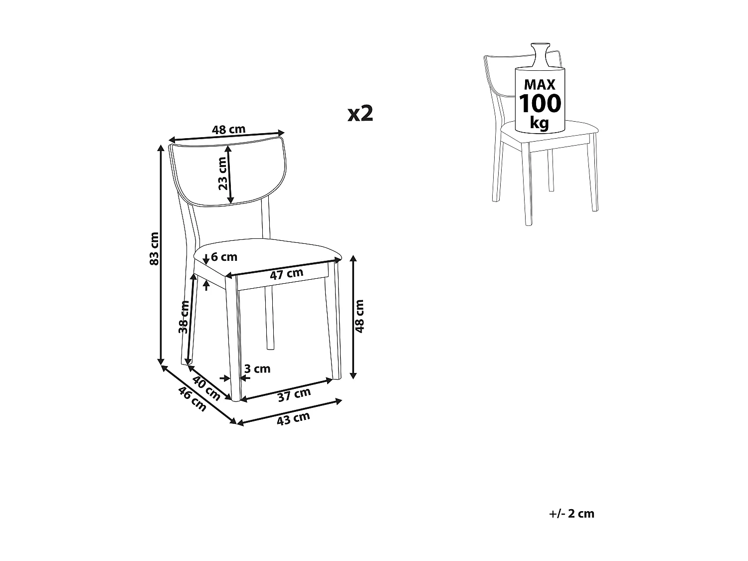 Lot de 2 chaises de salle à manger MOKA Bois Bleu foncé