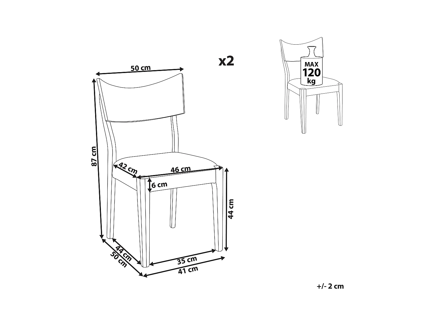 Set van 2 eetkamerstoelen EDEN Hout Lichtgrijs