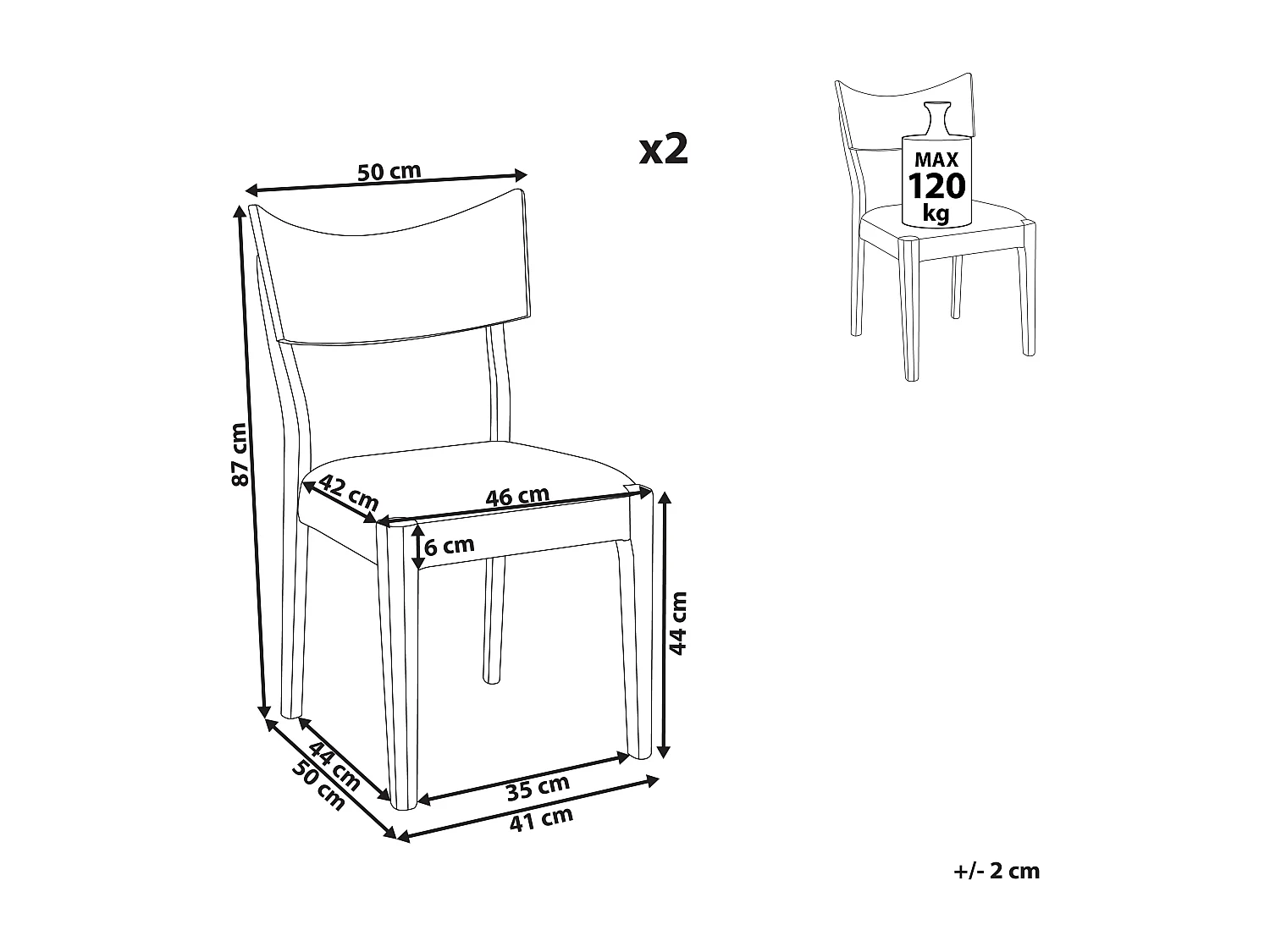 Set van 2 eetkamerstoelen EDEN Hout Lichtgrijs