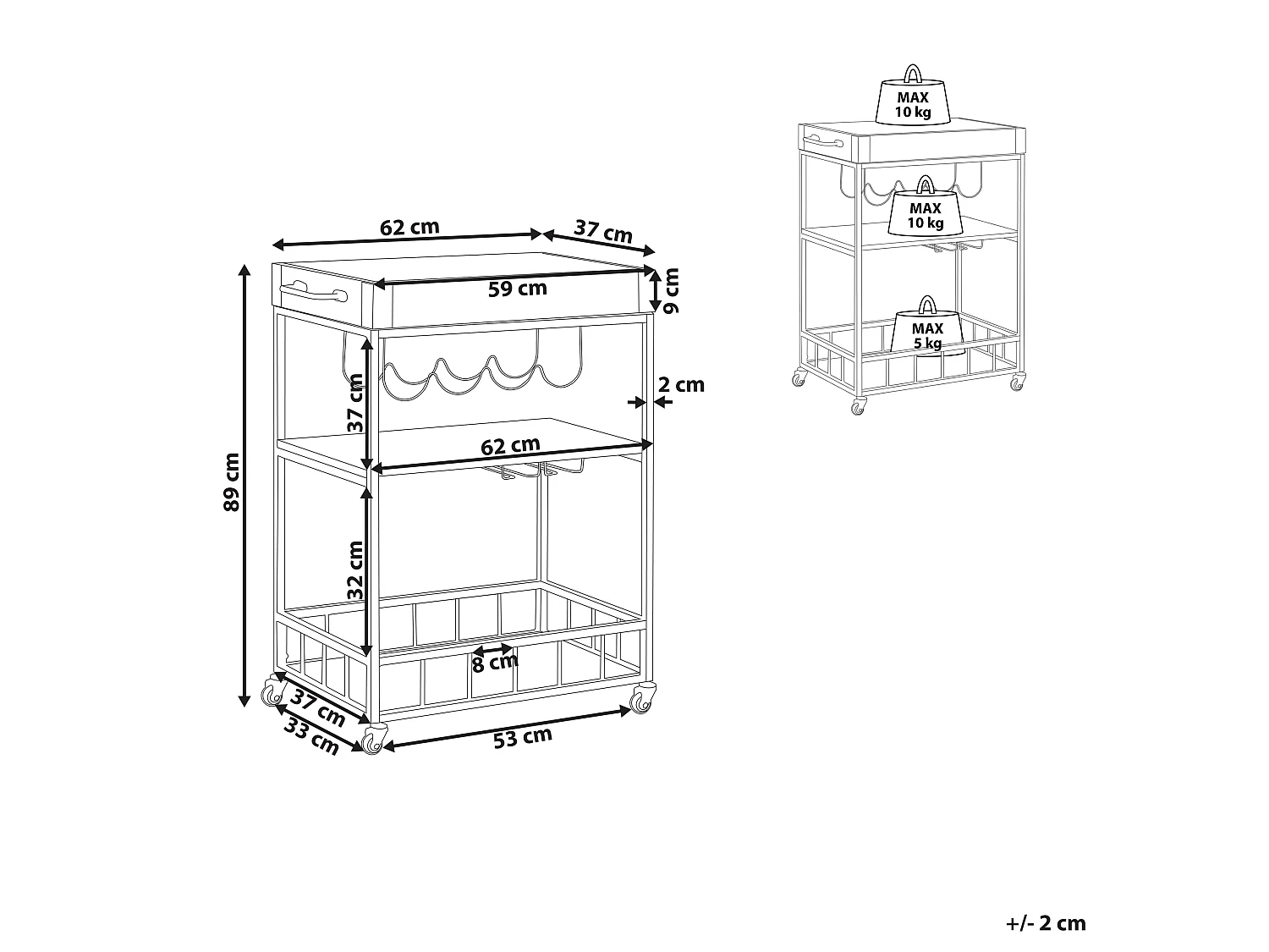 Keukentrolley HULLET Metaal Lichtbruin