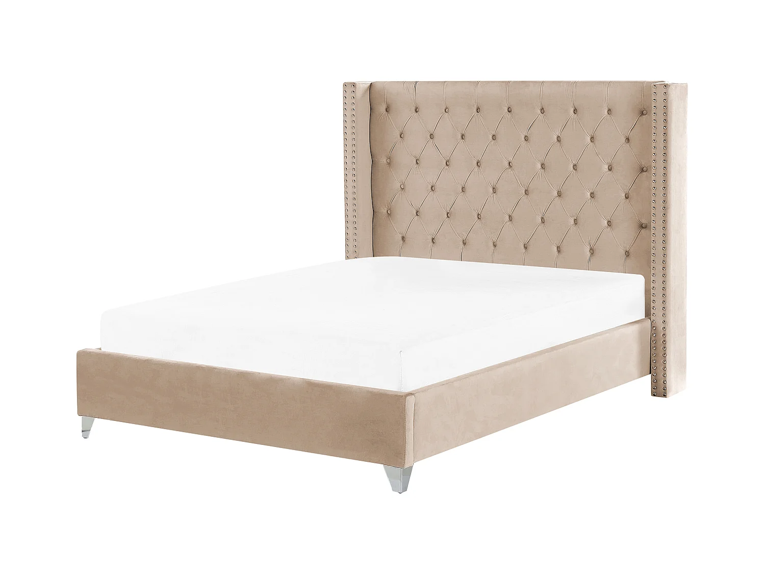 Bequemes Bett Samtstoff hohes Kopfteil in Beige 160 x 200 cm Lubbon