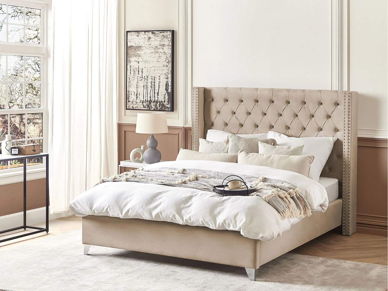 Bed Fluweel LUBBON 160 x 200 cm Beige