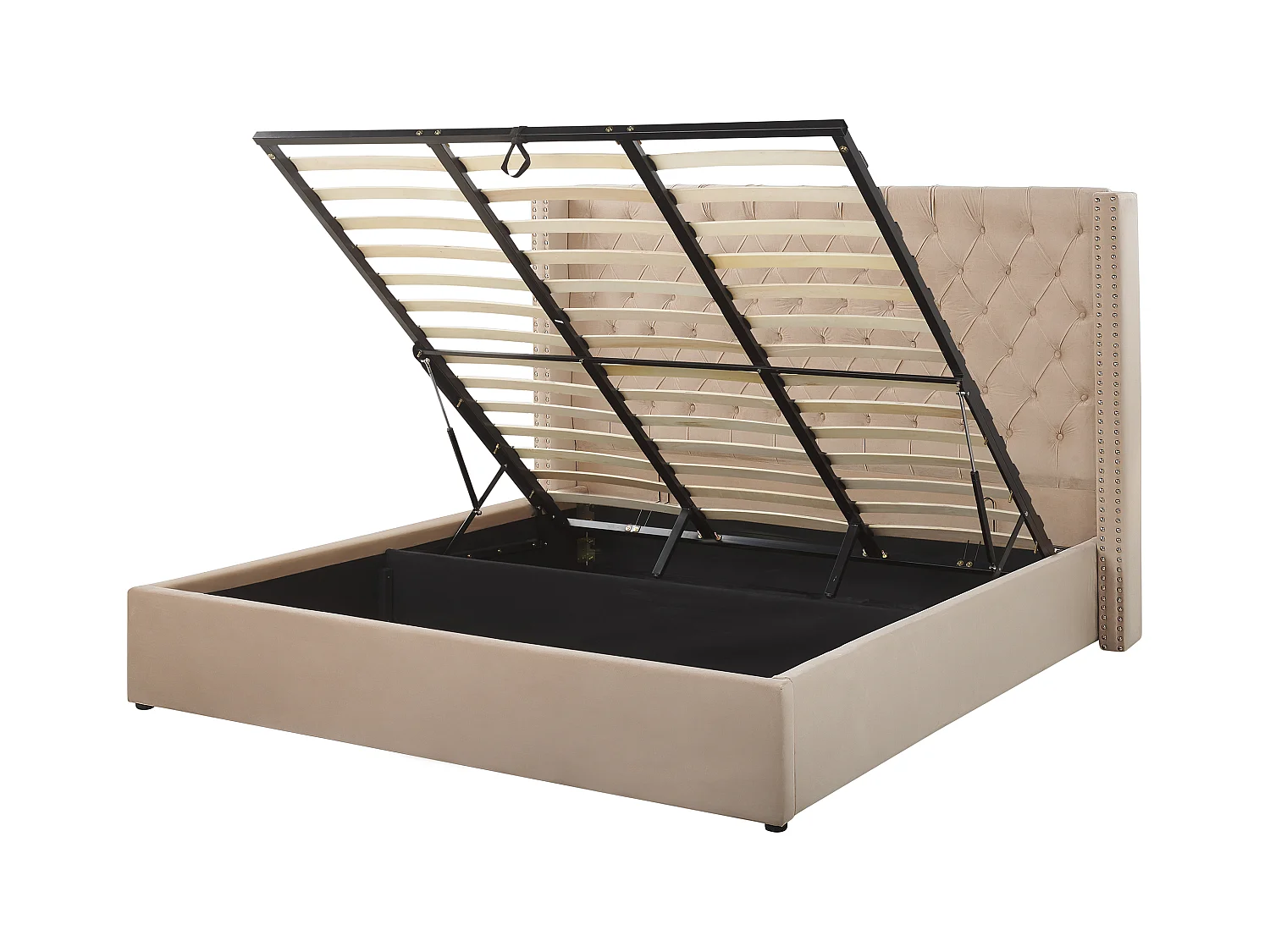 Bequemes Bett Samtstoff hohes Kopfteil in Beige 180 x 200 cm Bettkasten Lubbon