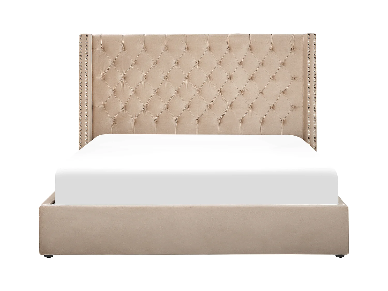 Bequemes Bett Samtstoff hohes Kopfteil in Beige 180 x 200 cm Bettkasten Lubbon