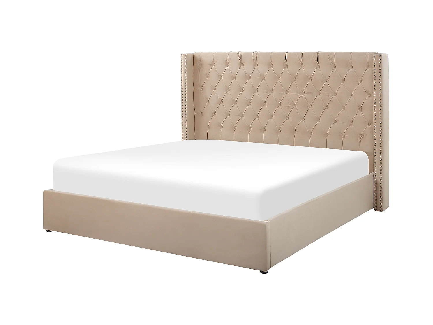 Bequemes Bett Samtstoff hohes Kopfteil in Beige 180 x 200 cm Bettkasten Lubbon