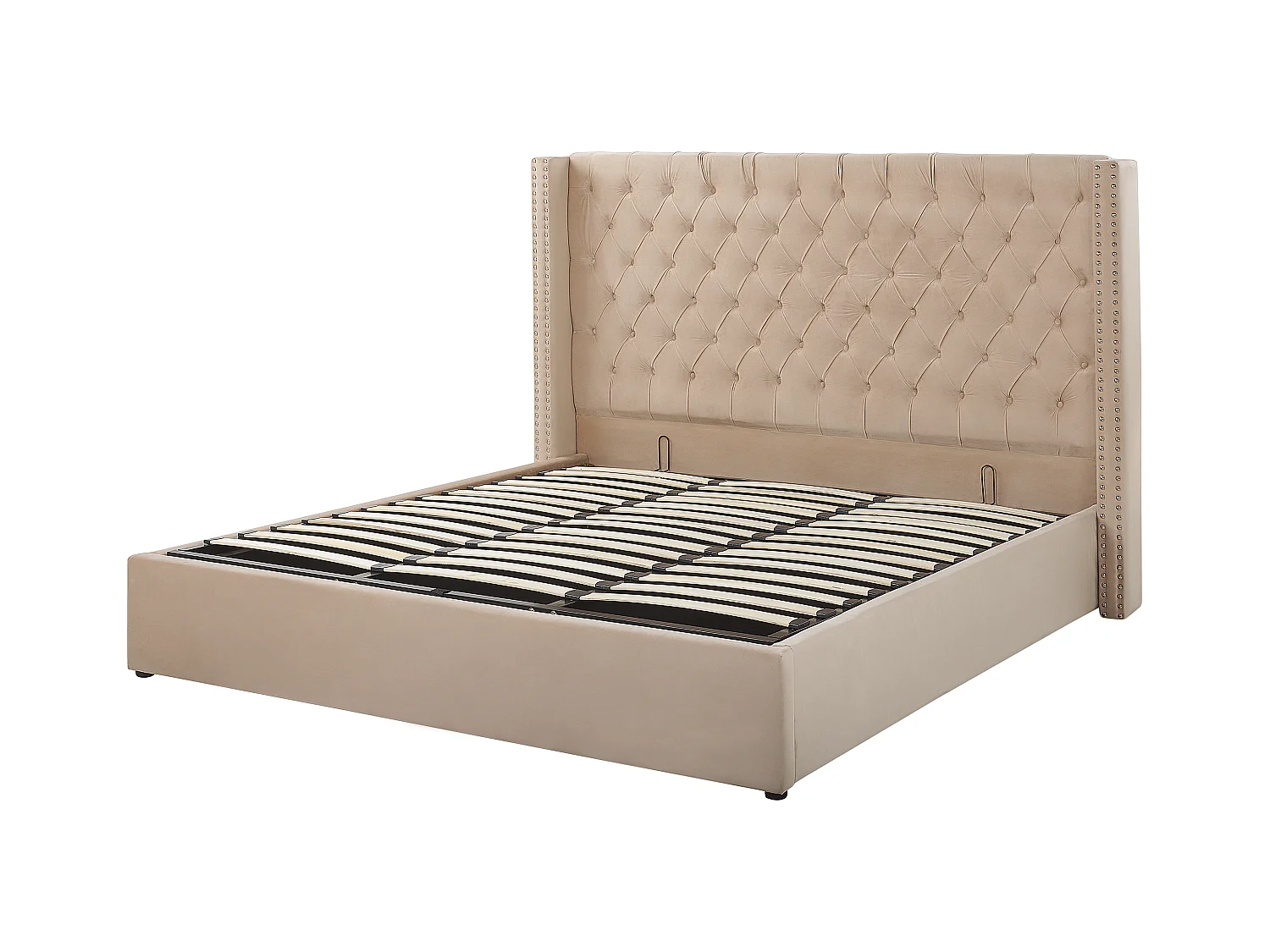 Bequemes Bett Samtstoff hohes Kopfteil in Beige 180 x 200 cm Bettkasten Lubbon