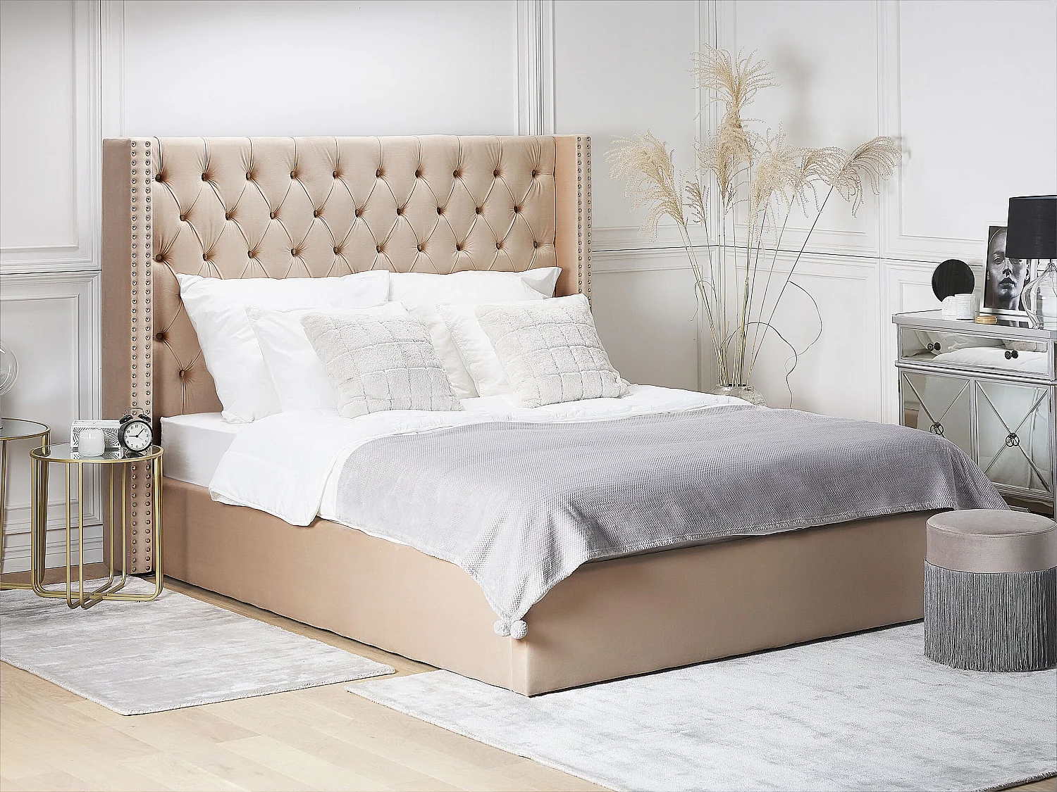 Lit ottoman Velours LUBBON 180 x 200 cm Beige