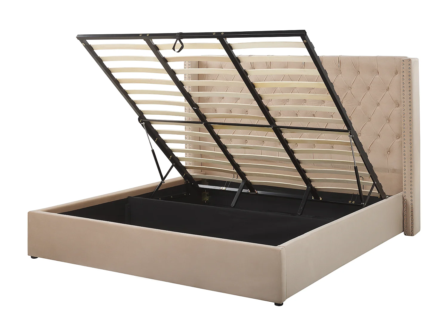 Bequemes Bett Samtstoff hohes Kopfteil in Beige 180 x 200 cm Bettkasten Lubbon