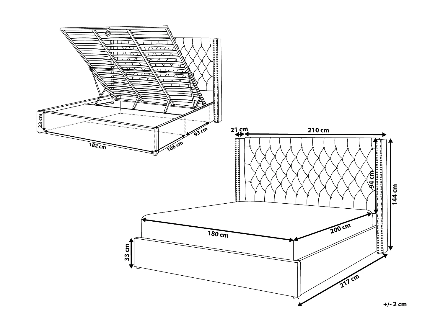 Bequemes Bett Samtstoff hohes Kopfteil in Beige 180 x 200 cm Bettkasten Lubbon