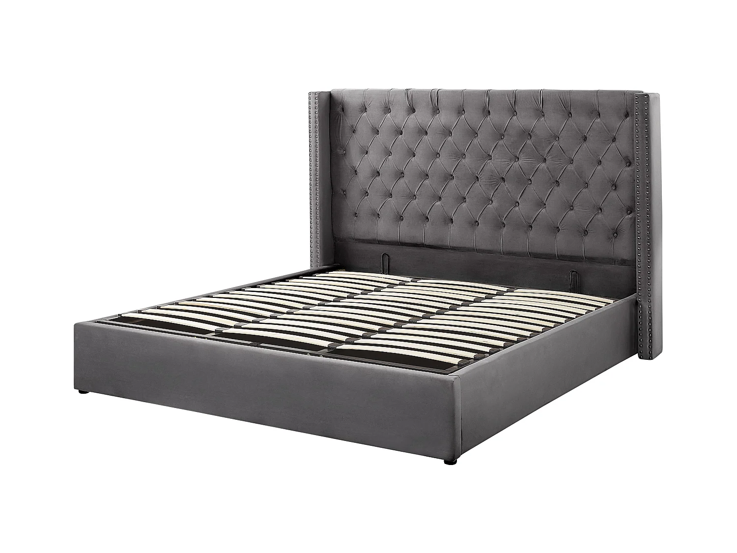 Cama baú Veludo LUBBON 180 x 200 cm Cinzento