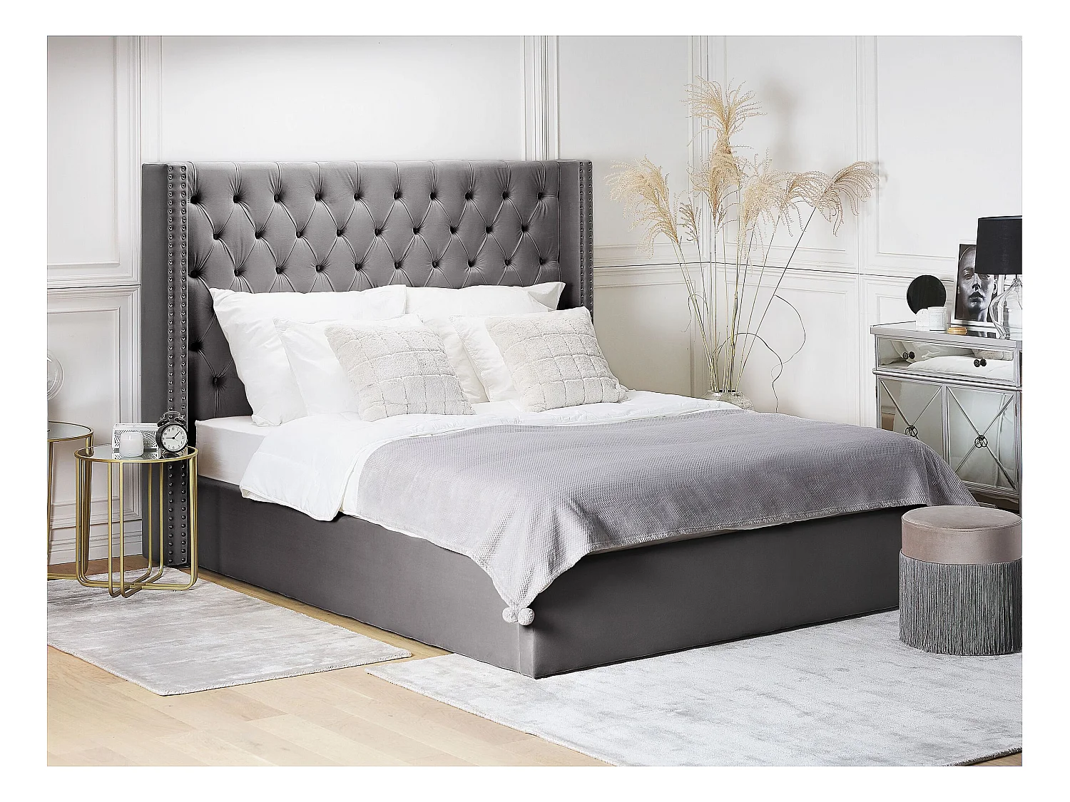 Lit ottoman Velours LUBBON 180 x 200 cm Gris