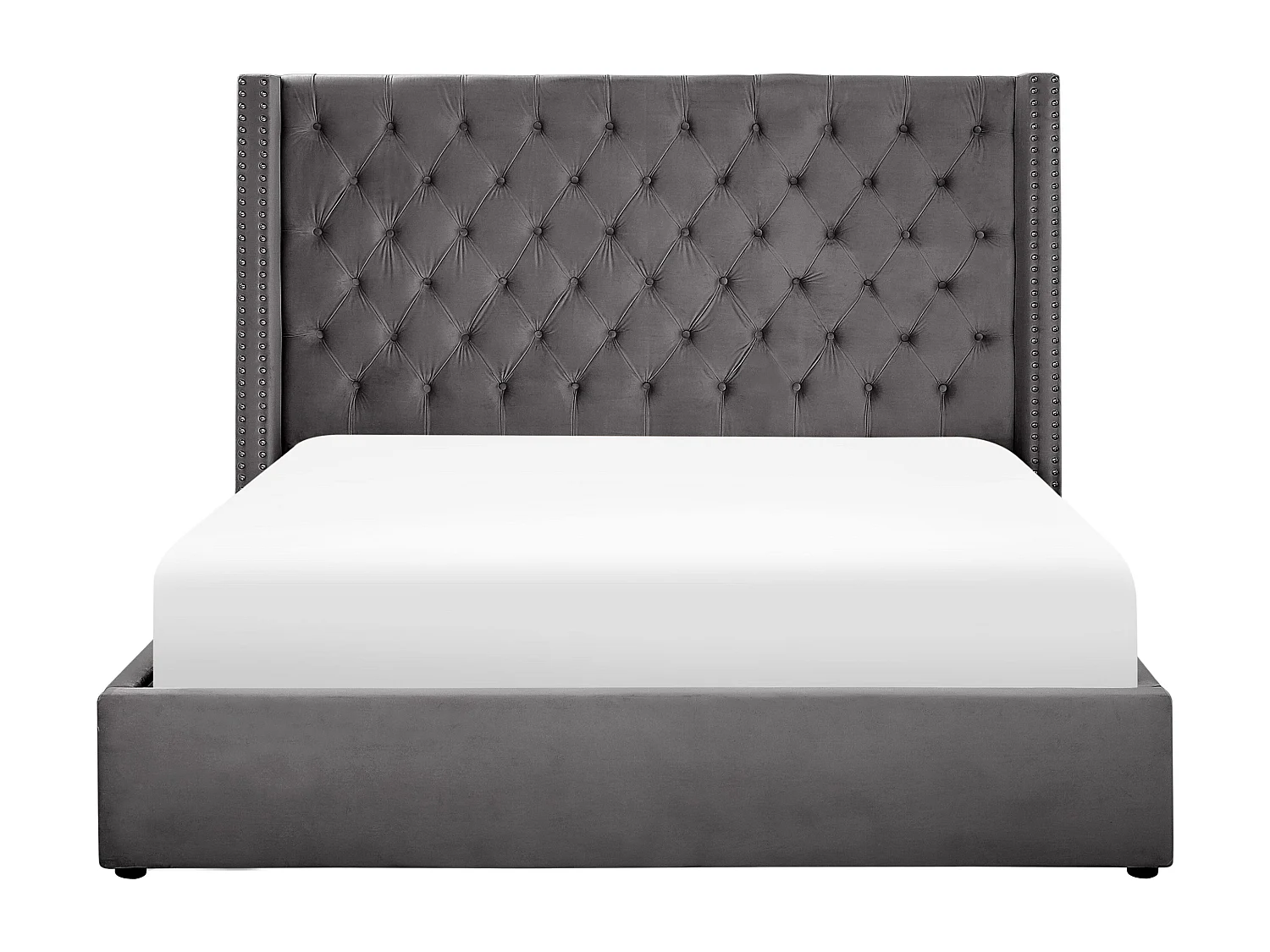 Bequemes Bett Bettkasten Samtstoff hohes Kopfteil in Grau 180 x 200 cm Lubbon