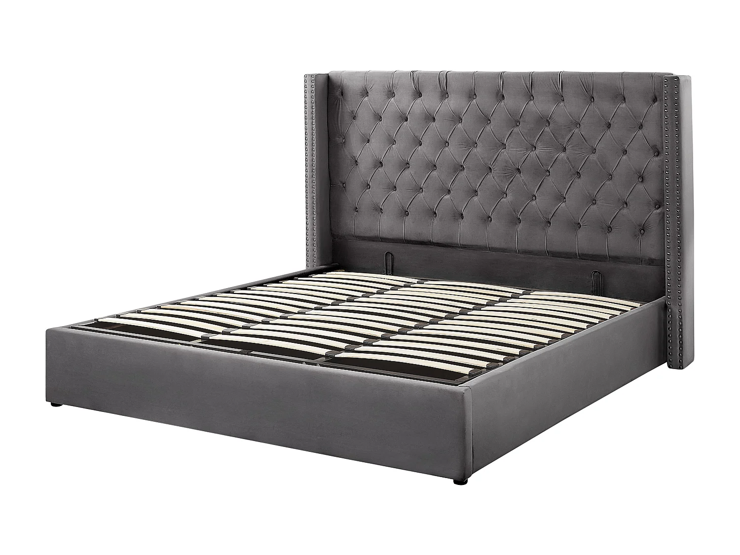 Bequemes Bett Bettkasten Samtstoff hohes Kopfteil in Grau 180 x 200 cm Lubbon