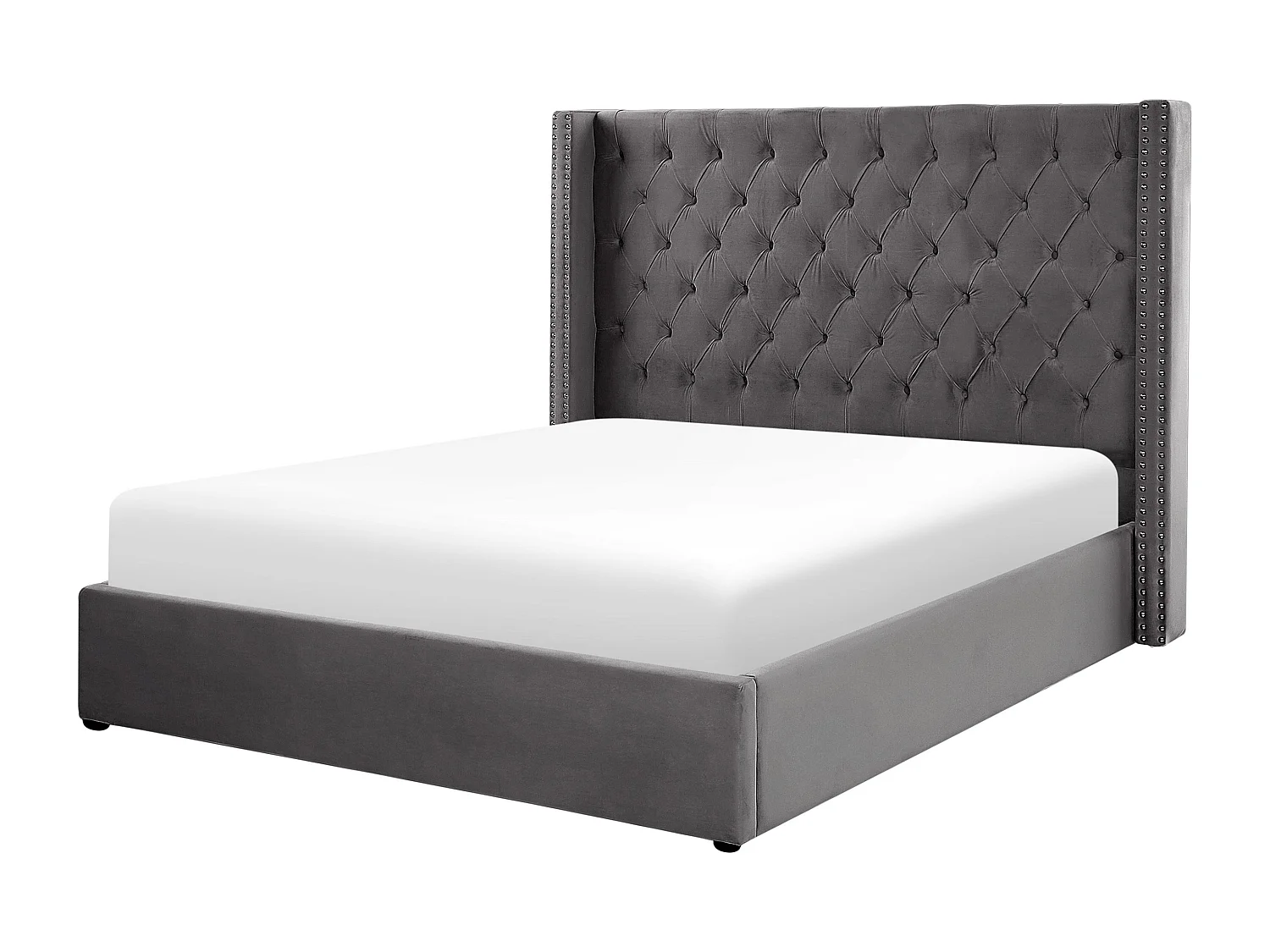 Bequemes Bett Bettkasten Samtstoff hohes Kopfteil in Grau 180 x 200 cm Lubbon