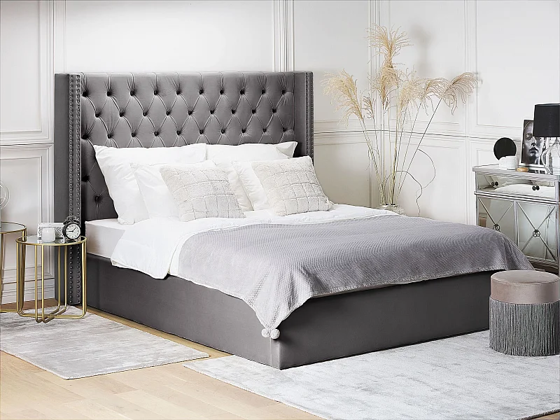 Letto con ottomano Velluto LUBBON 180 x 200 cm Grigio