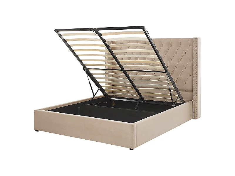 Letto con ottomano Velluto LUBBON 160 x 200 cm Beige