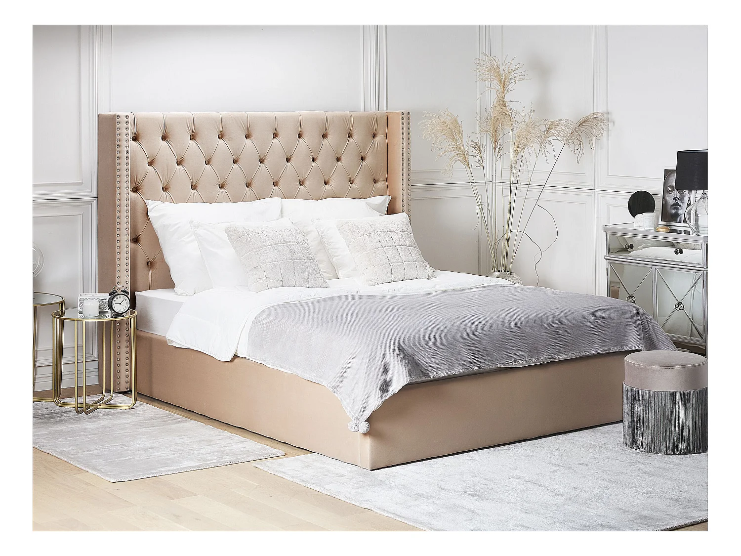 Bed met opbergruimte Fluweel LUBBON 160 x 200 cm Beige