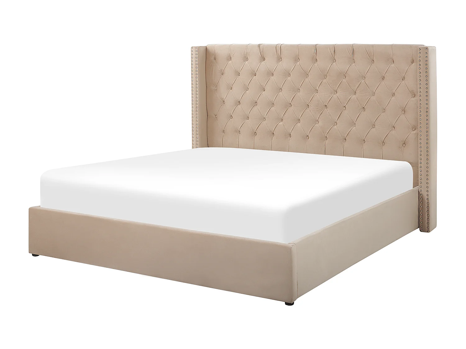 Lit ottoman Velours LUBBON 160 x 200 cm Beige