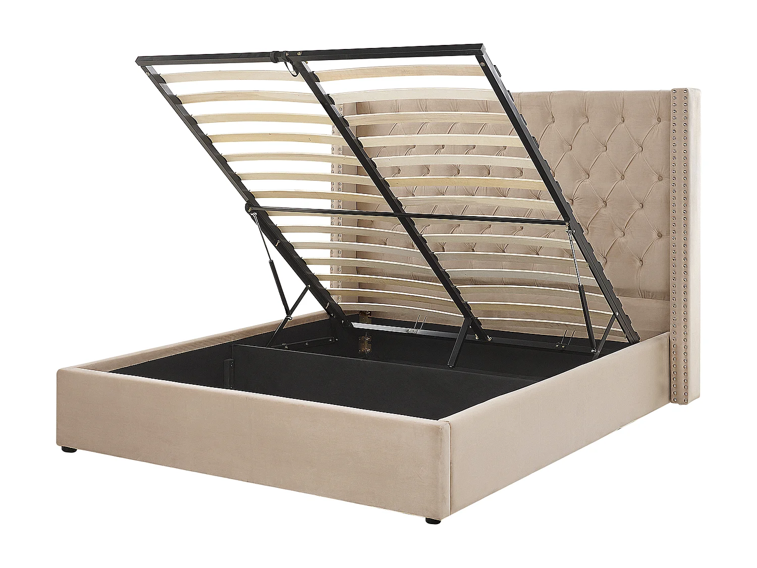 Bequemes Bett Samtstoff hohes Kopfteil in Beige 160 x 200 cm Bettkasten Lubbon