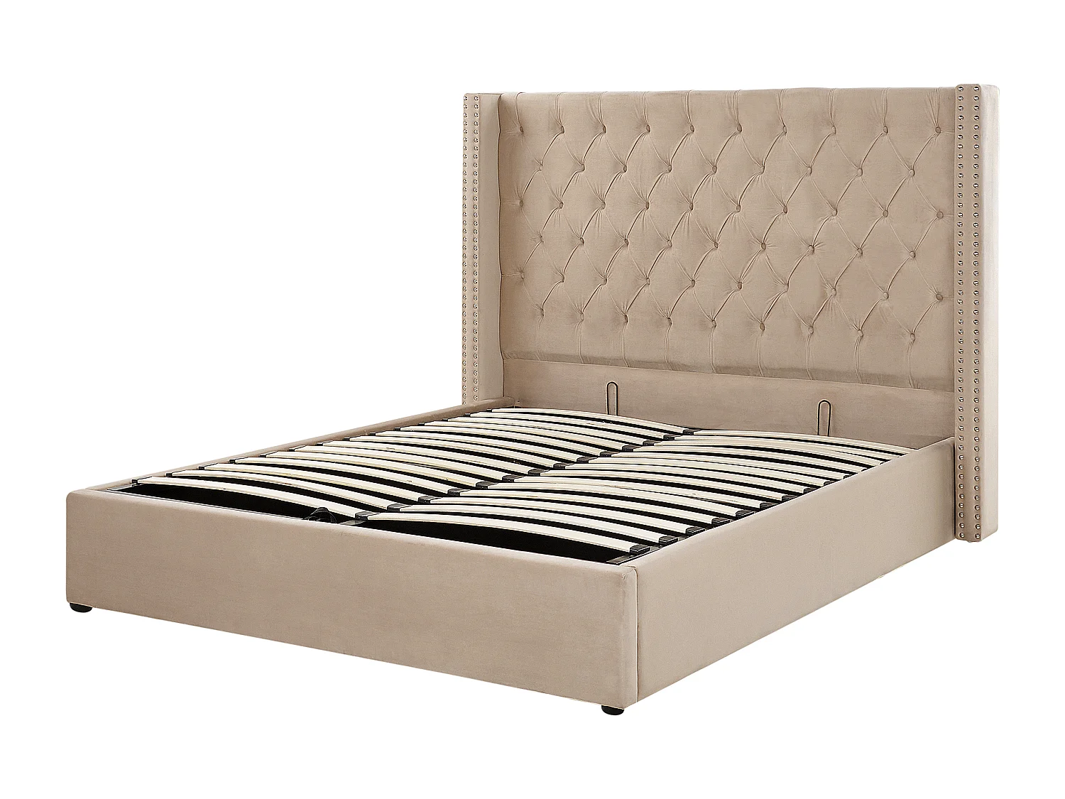 Bequemes Bett Samtstoff hohes Kopfteil in Beige 160 x 200 cm Bettkasten Lubbon