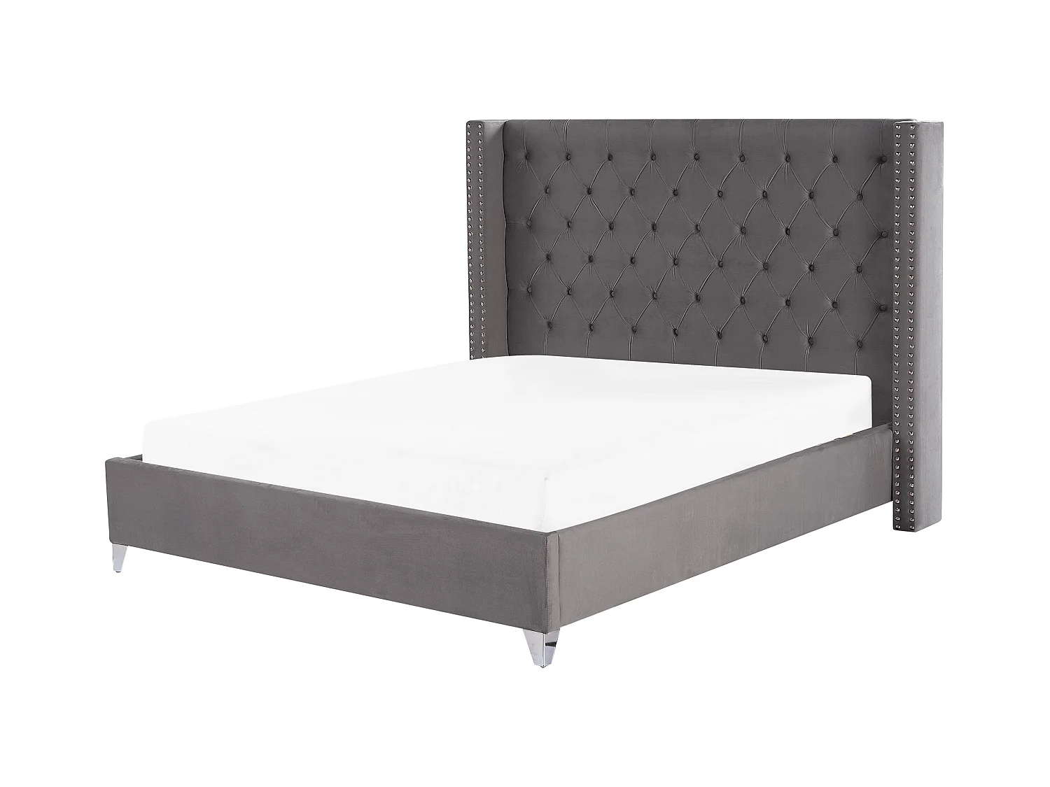 Bequemes Bett Samtstoff hohes Kopfteil in Grau Lattenrost 180 x 200 cm Lubbon