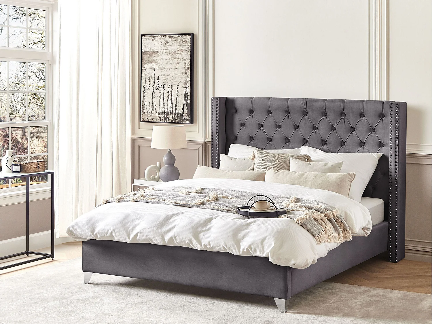 Lit avec sommier Velours LUBBON 180 x 200 cm Gris