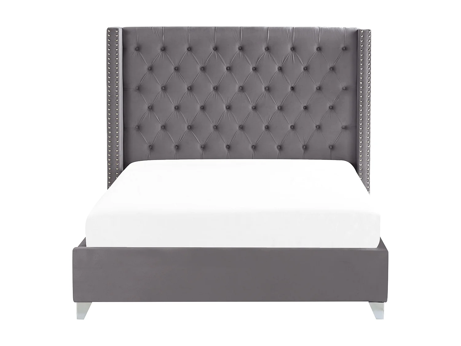 Bequemes Bett Samtstoff hohes Kopfteil in Grau Lattenrost 180 x 200 cm Lubbon