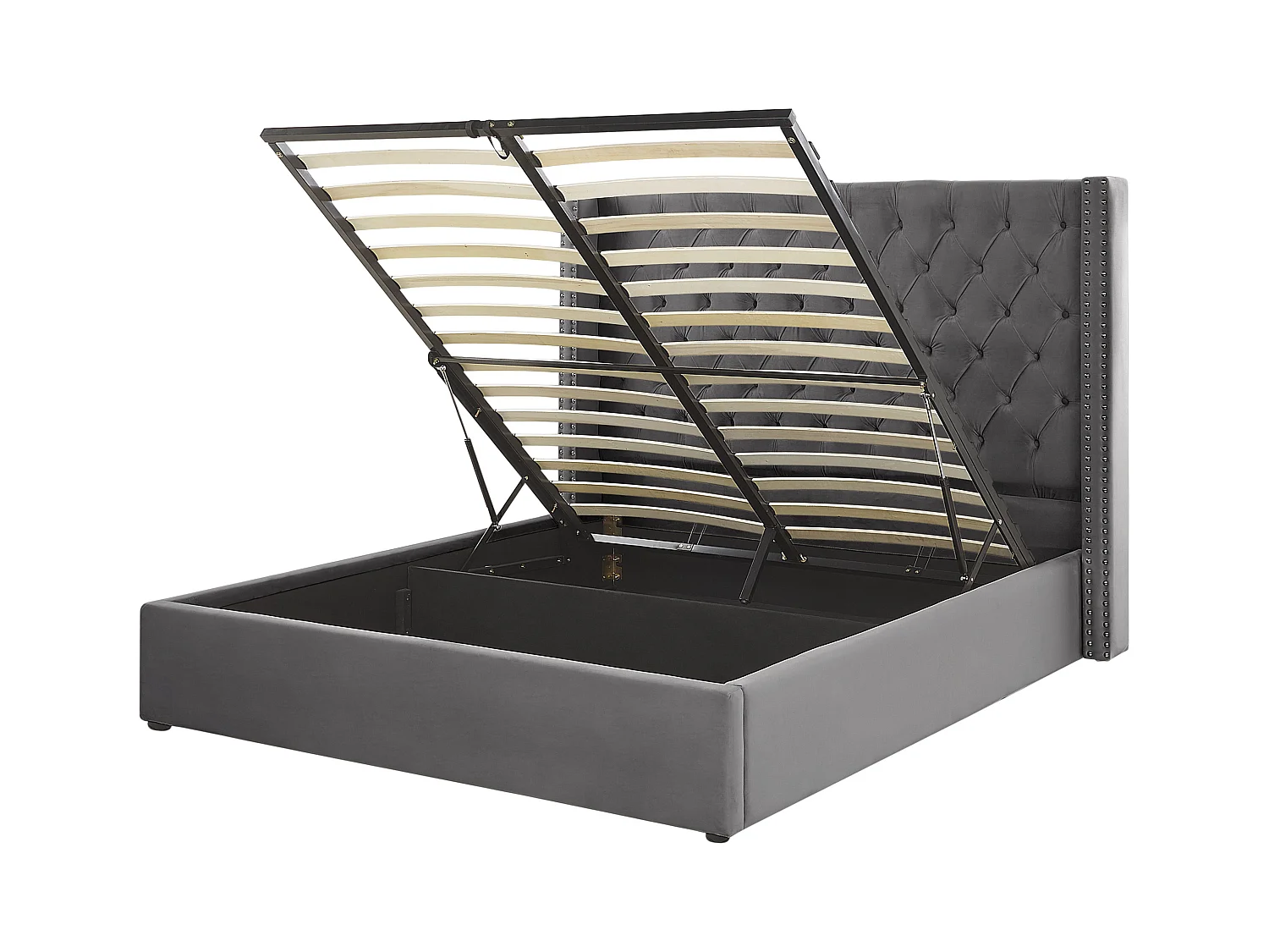 Lit ottoman Velours LUBBON 160 x 200 cm Gris