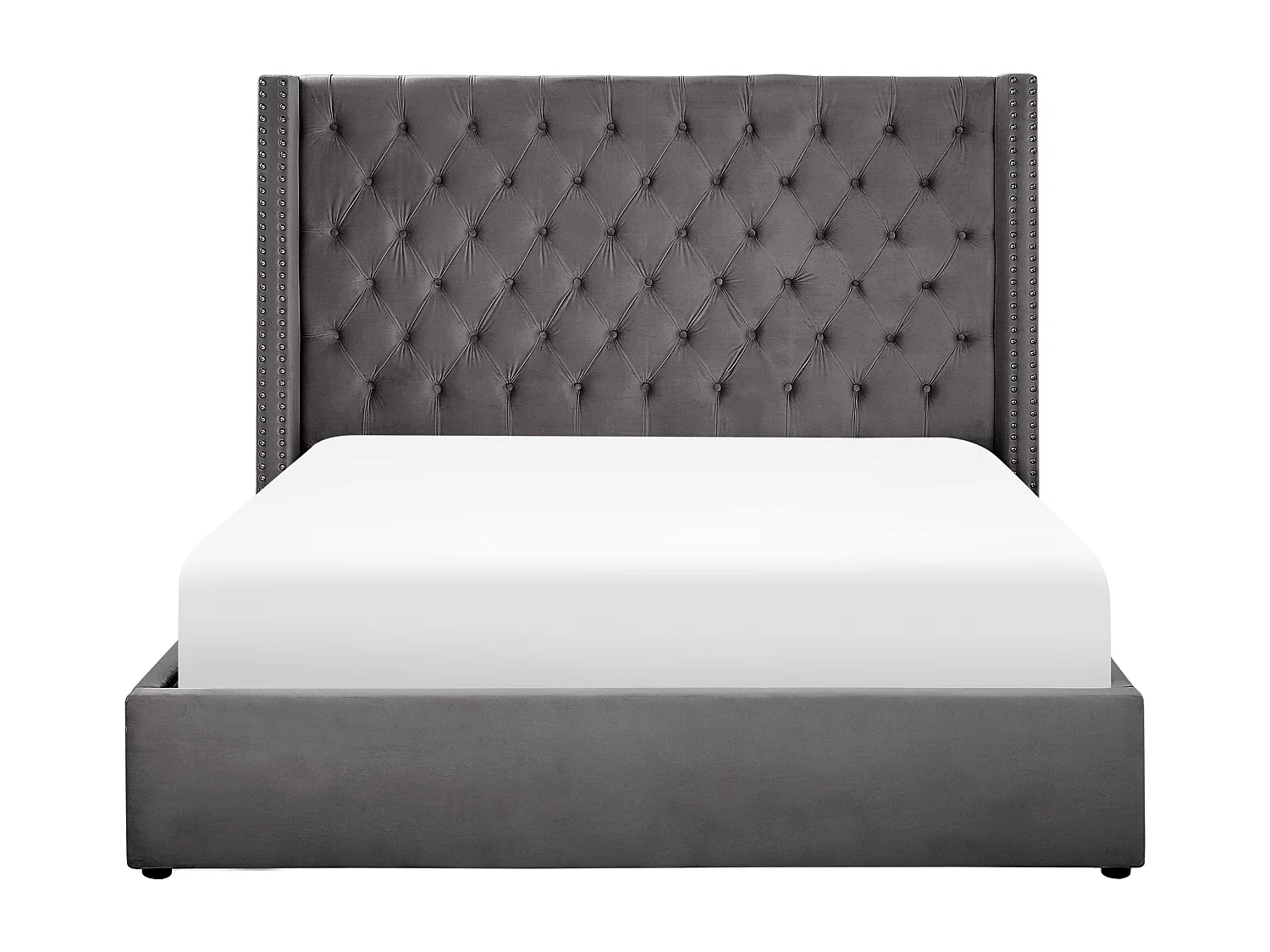 Lit ottoman Velours LUBBON 160 x 200 cm Gris