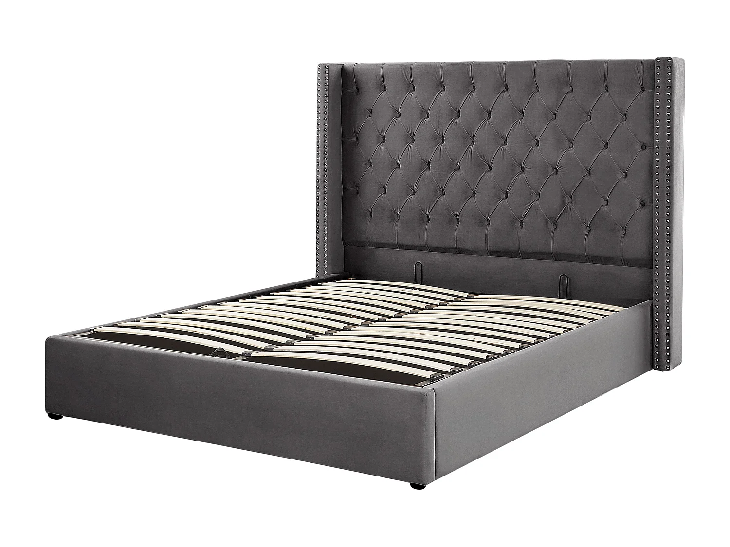 Bequemes Bett Bettkasten Samtstoff hohes Kopfteil in Grau 160 x 200 cm Lubbon