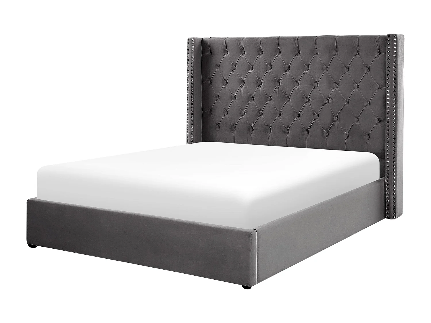 Bequemes Bett Bettkasten Samtstoff hohes Kopfteil in Grau 160 x 200 cm Lubbon