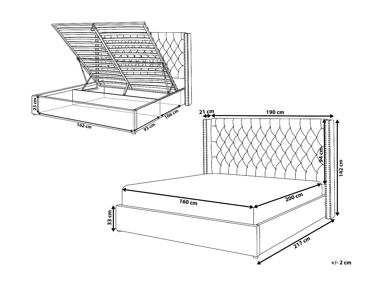 Letto con ottomano Velluto LUBBON 160 x 200 cm Grigio