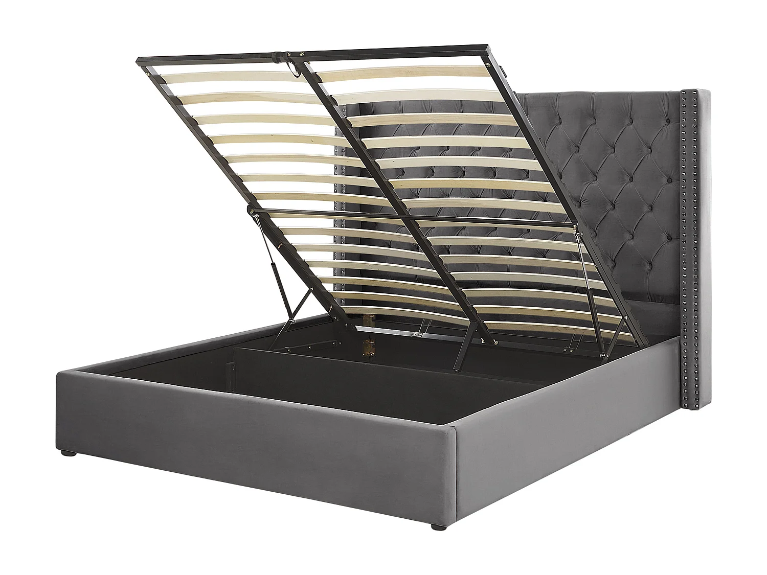 Lit ottoman Velours LUBBON 160 x 200 cm Gris