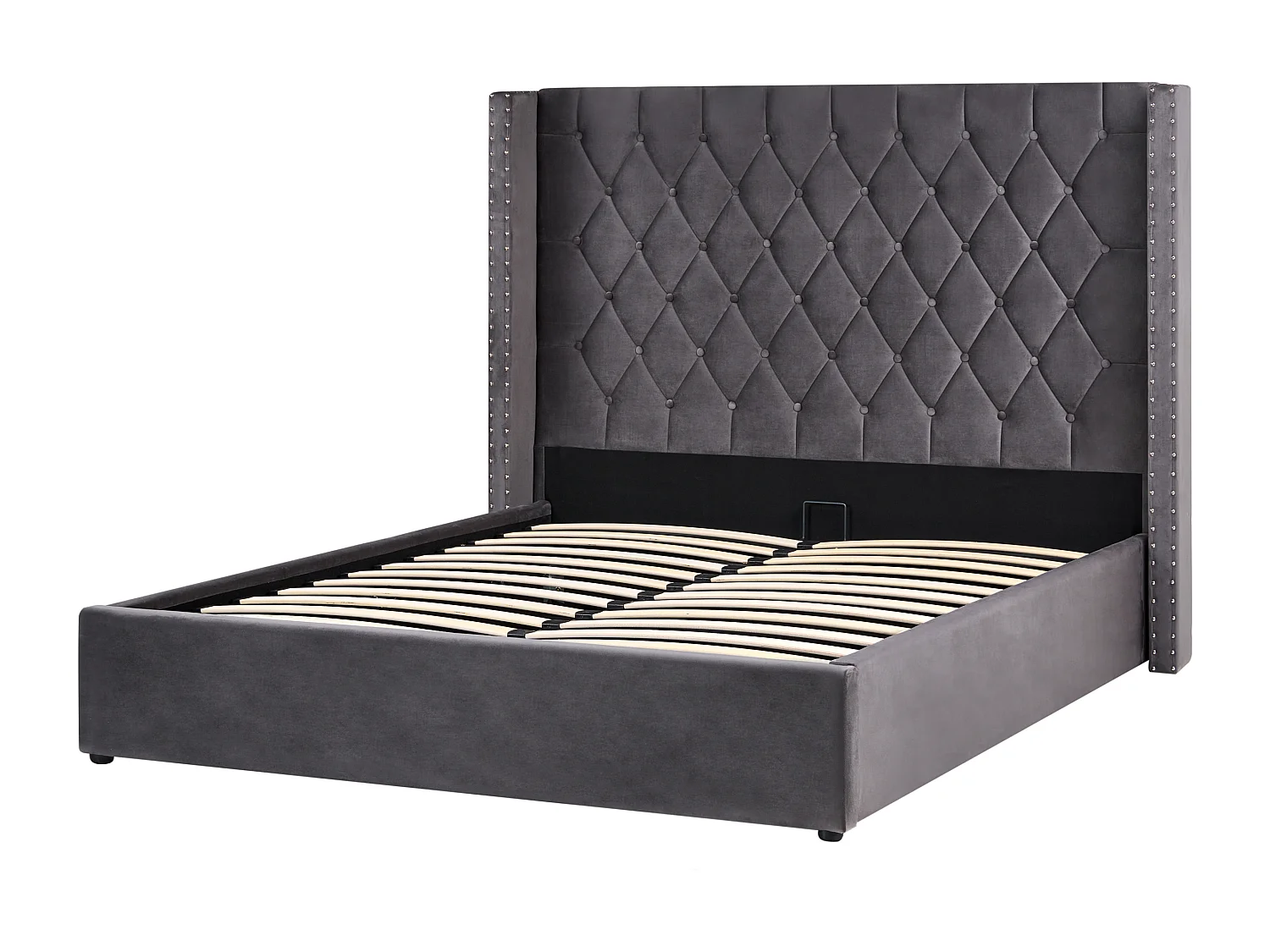 Lit ottoman Velours LUBBON 160 x 200 cm Gris