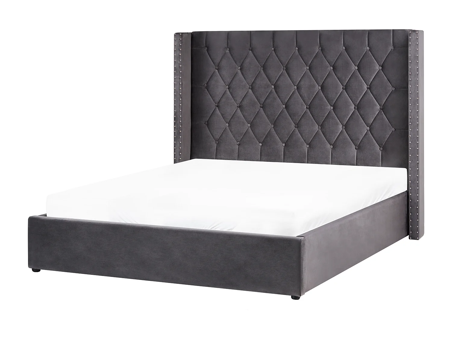 Lit ottoman Velours LUBBON 160 x 200 cm Gris