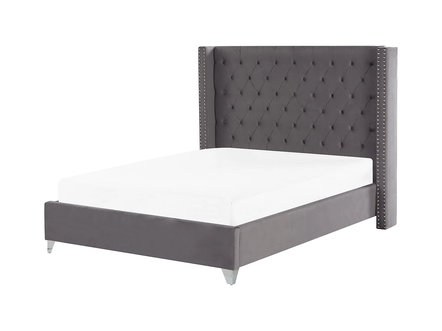 Bequemes Bett Samtstoff hohes Kopfteil in Grau 160 x 200 cm Lubbon