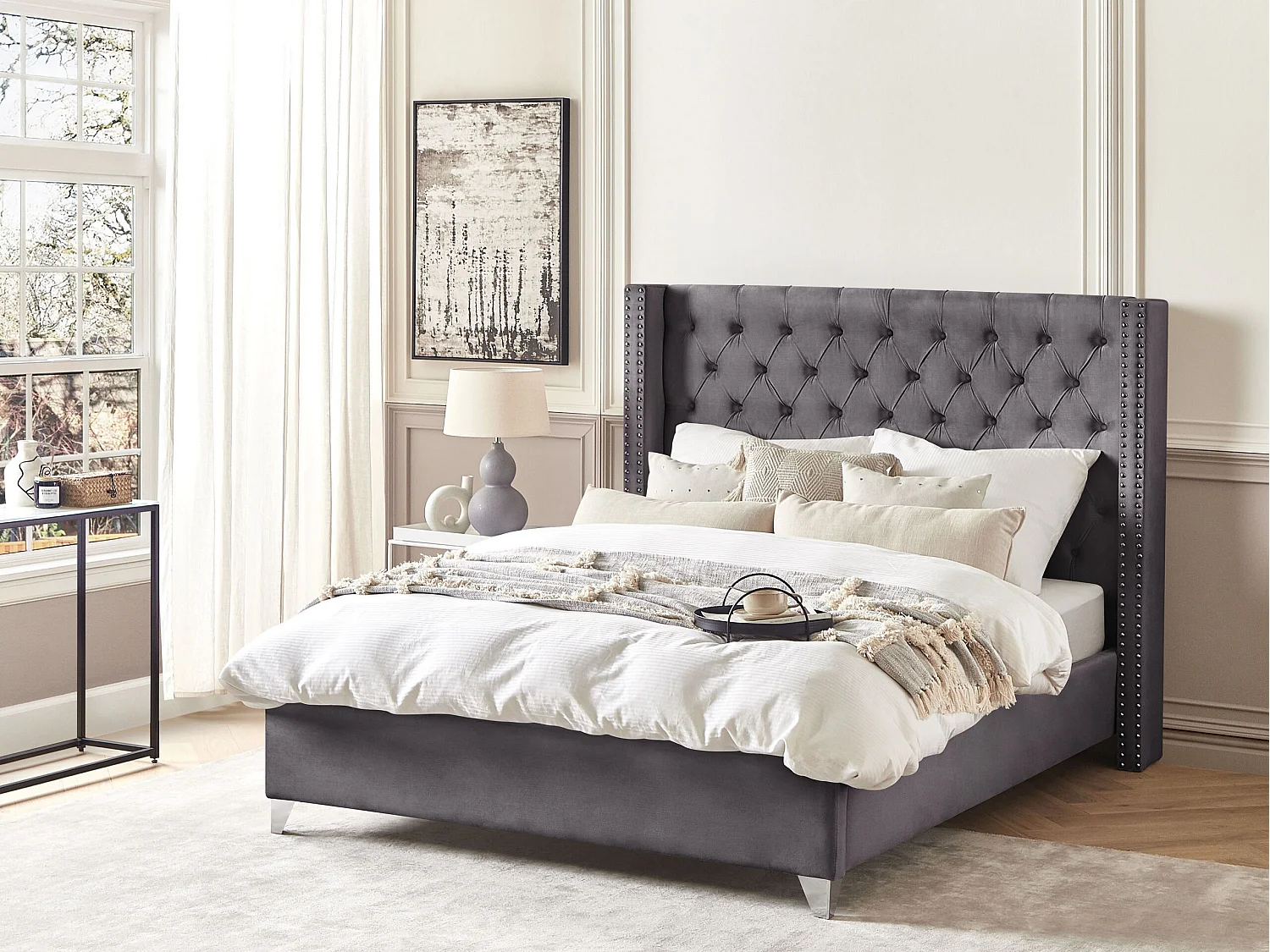 Lit avec sommier Velours LUBBON 160 x 200 cm Gris