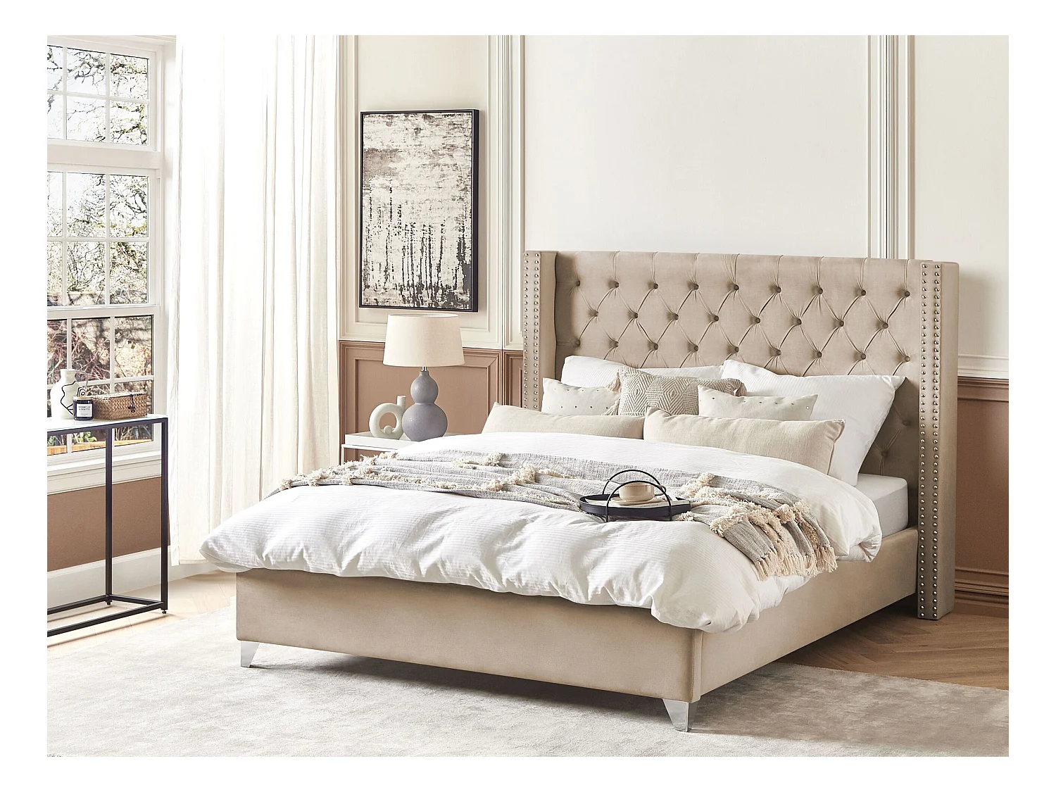 Lit avec sommier Velours LUBBON 180 x 200 cm Beige