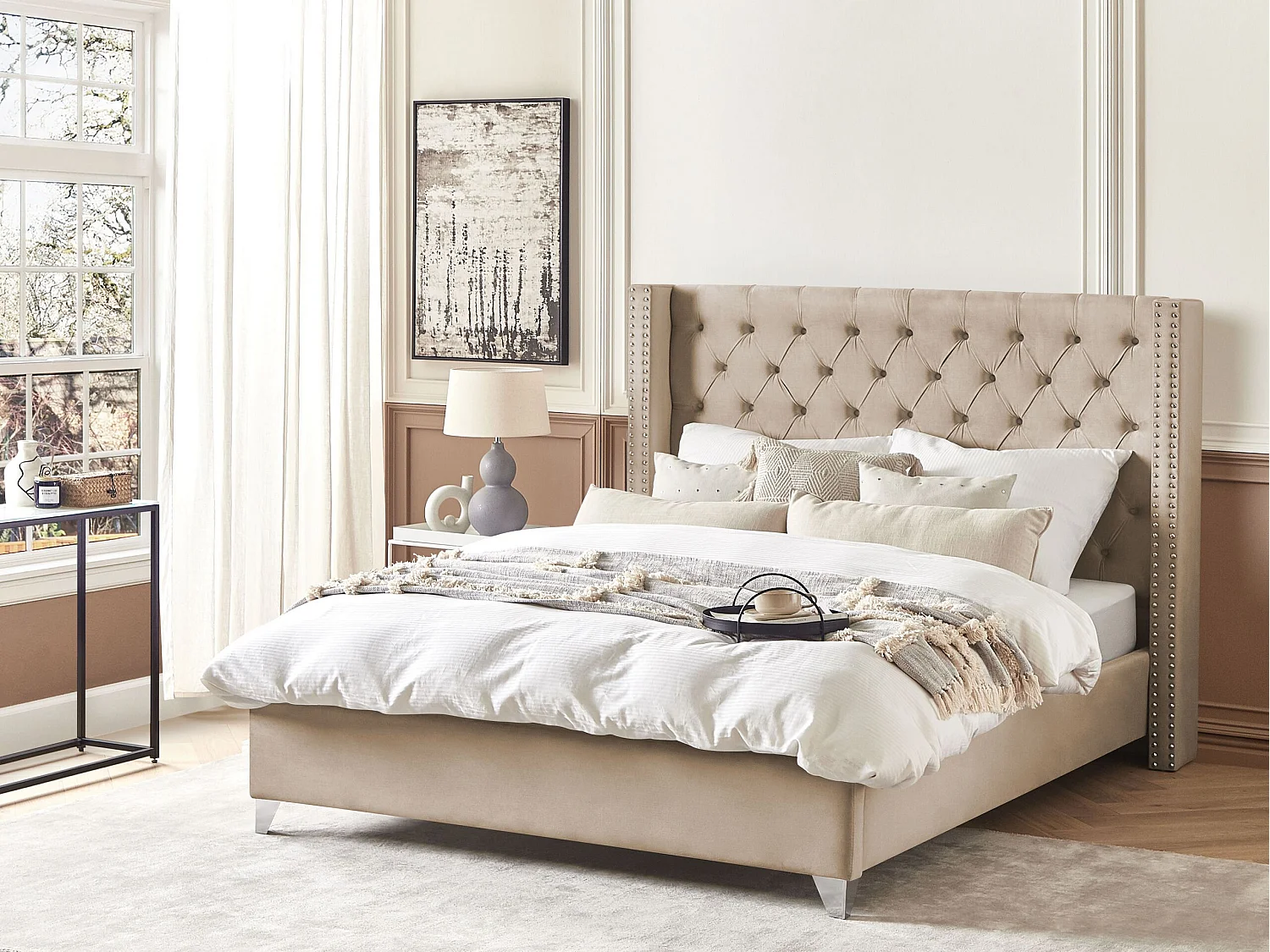 Bett mit Lattenrost Samtstoff LUBBON 180 x 200 cm Beige