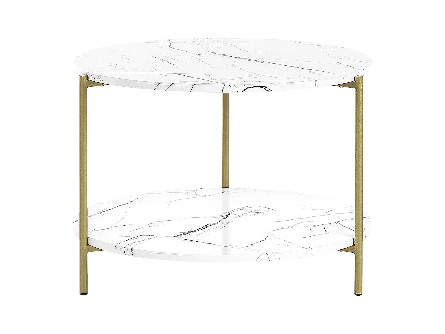 Couchtisch Marmor Optik weiß Metallbeine gold rund 60 cm mit Regal Glamour Reva