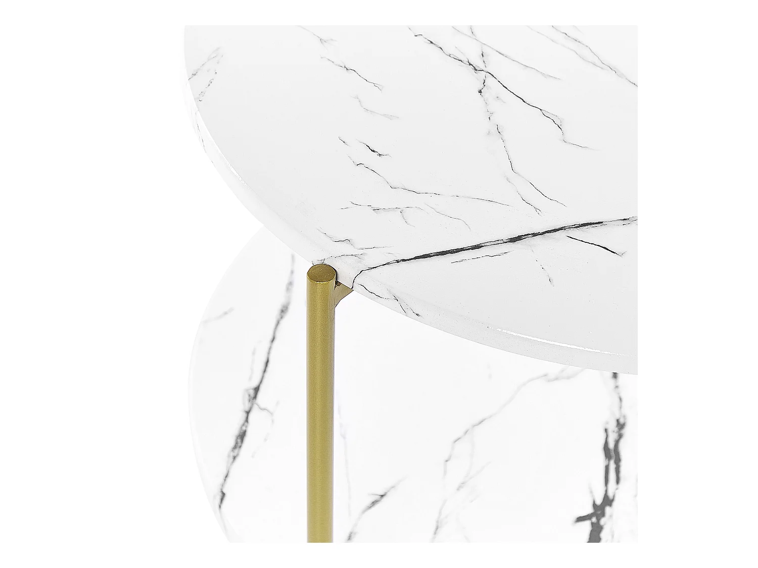 Couchtisch Marmor Optik weiß Metallbeine gold rund 60 cm mit Regal Glamour Reva