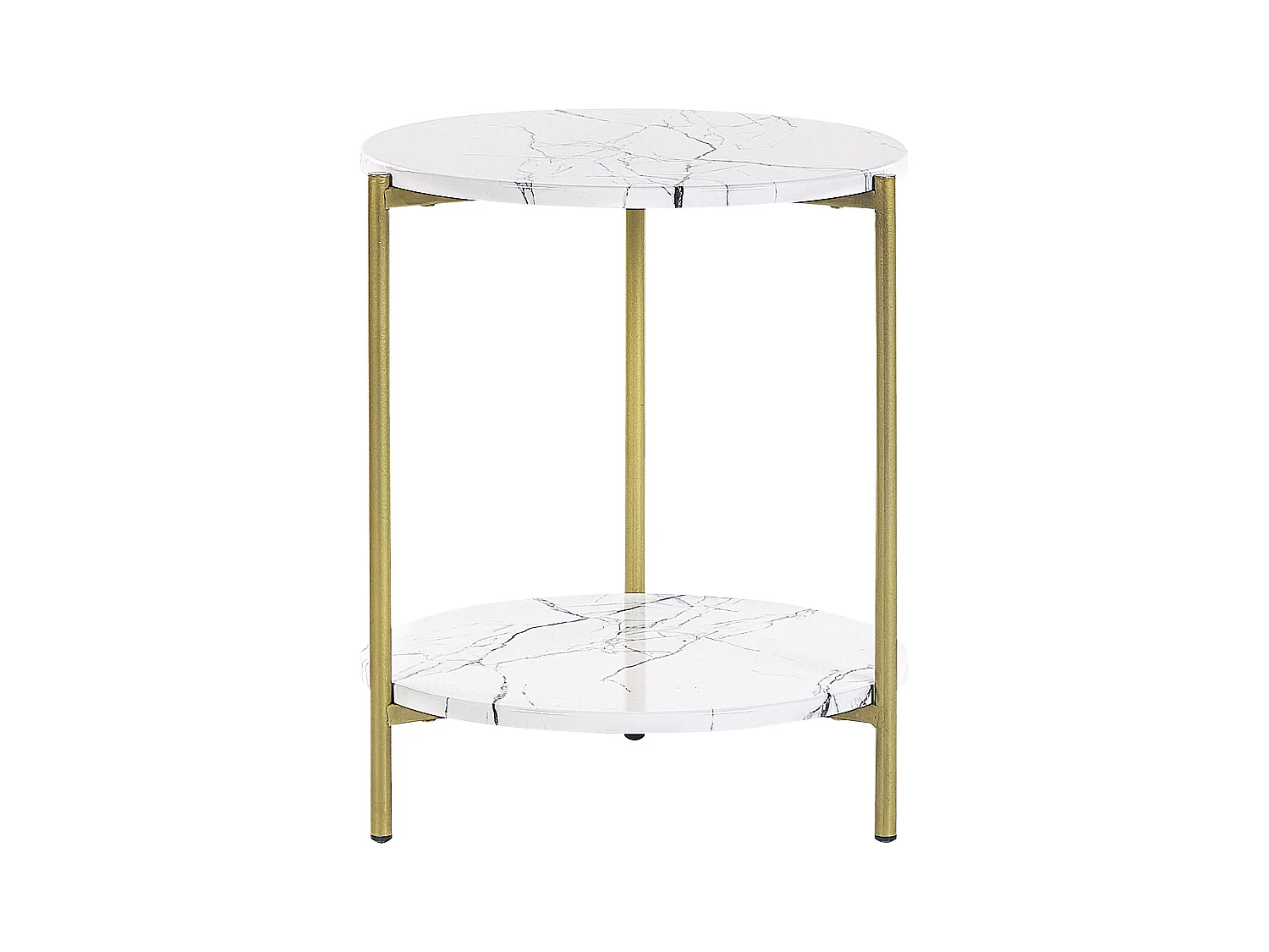 Beistelltisch Marmor Optik weiß Metallbeine gold rund 40 cm mit Regal Glam Reva