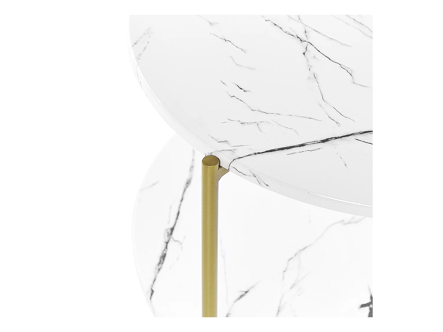 Beistelltisch Marmor Optik weiß Metallbeine gold rund 40 cm mit Regal Glam Reva