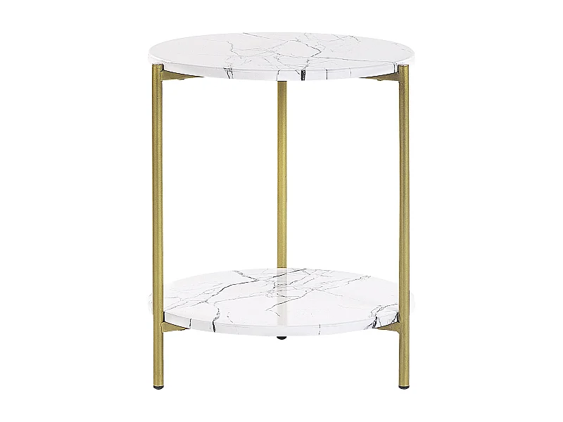Beistelltisch Marmor Optik weiß Metallbeine gold rund 40 cm mit Regal Glam Reva