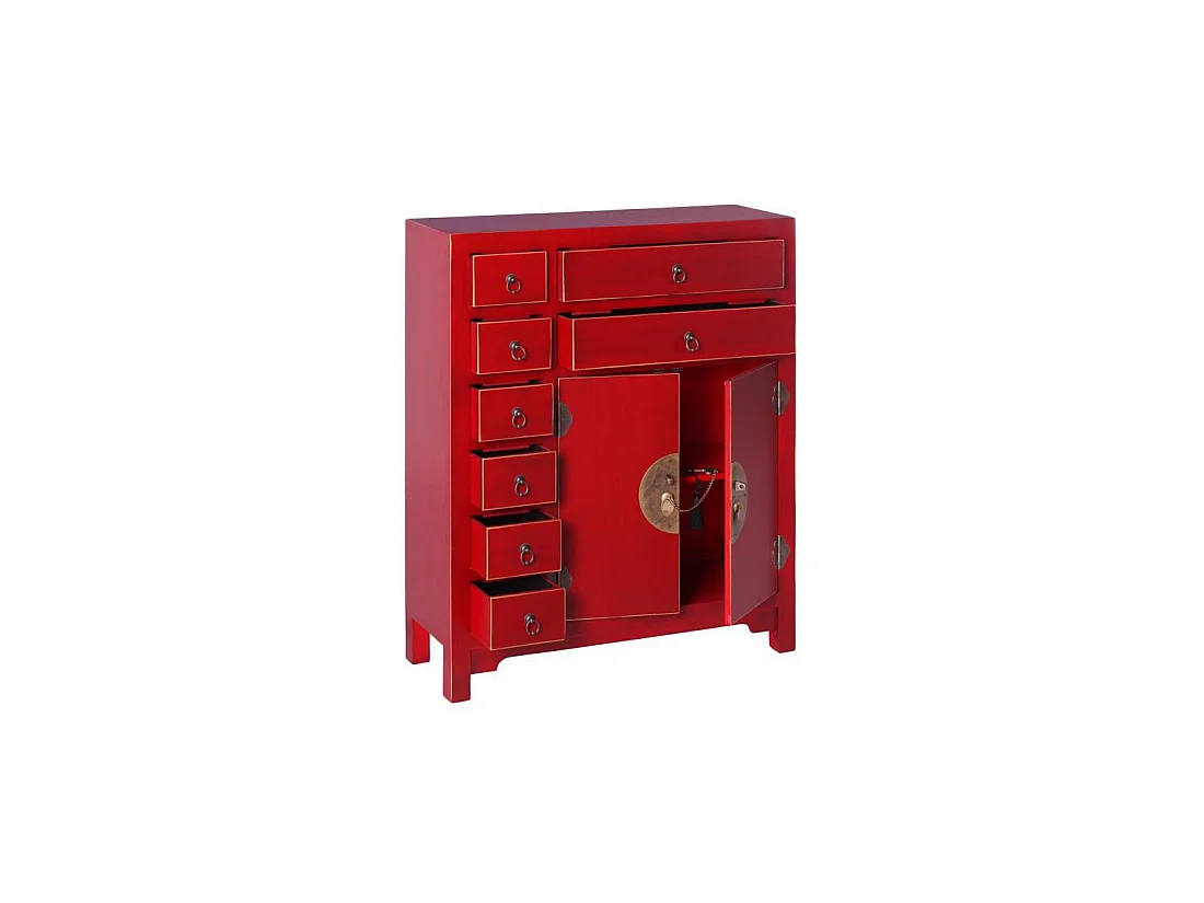 Meuble d'entrée 2 portes, 8 tiroirs Rouge Meuble Chinois - PEKIN
