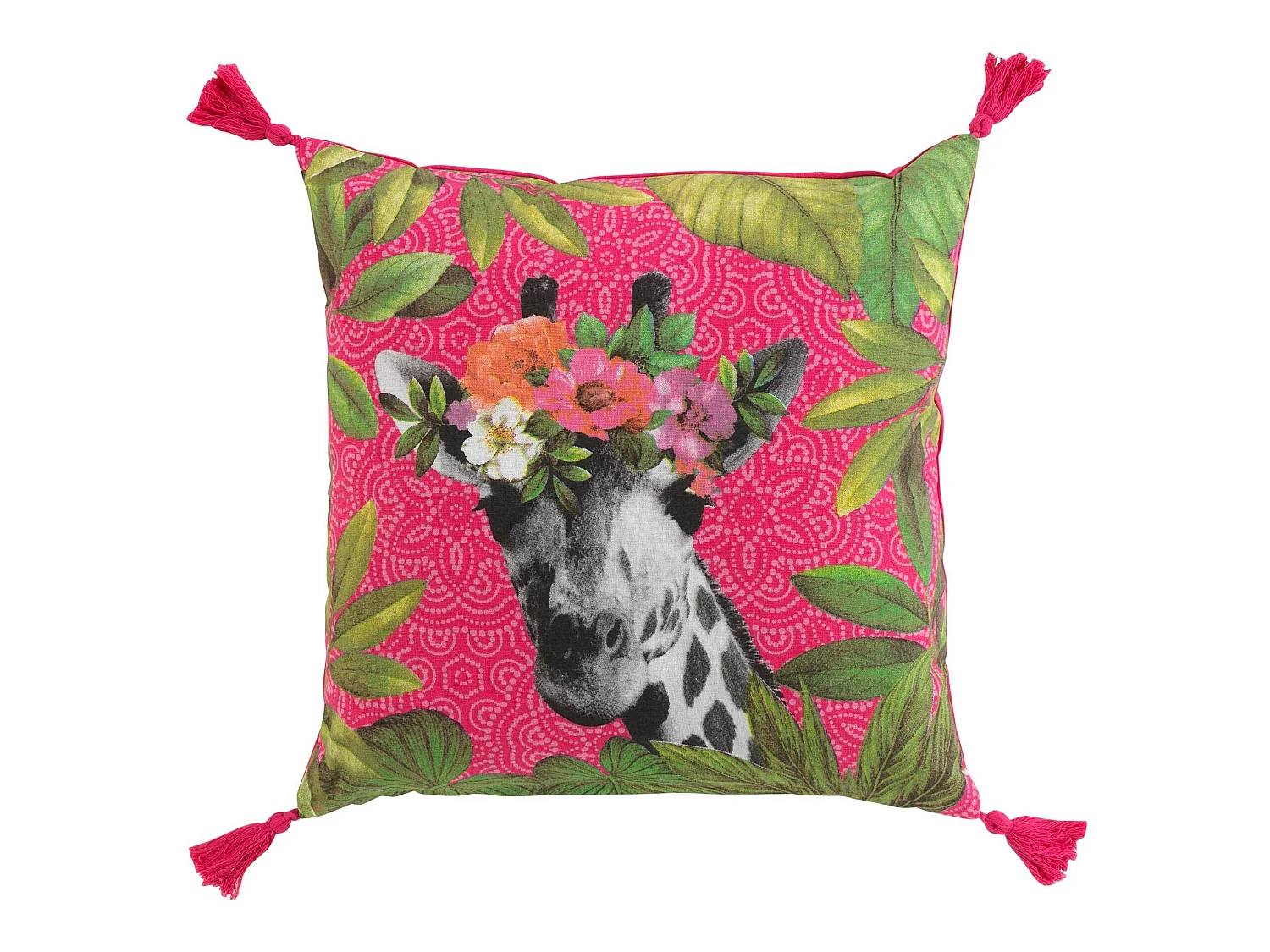 Coussin pompons Girafe en fleurs