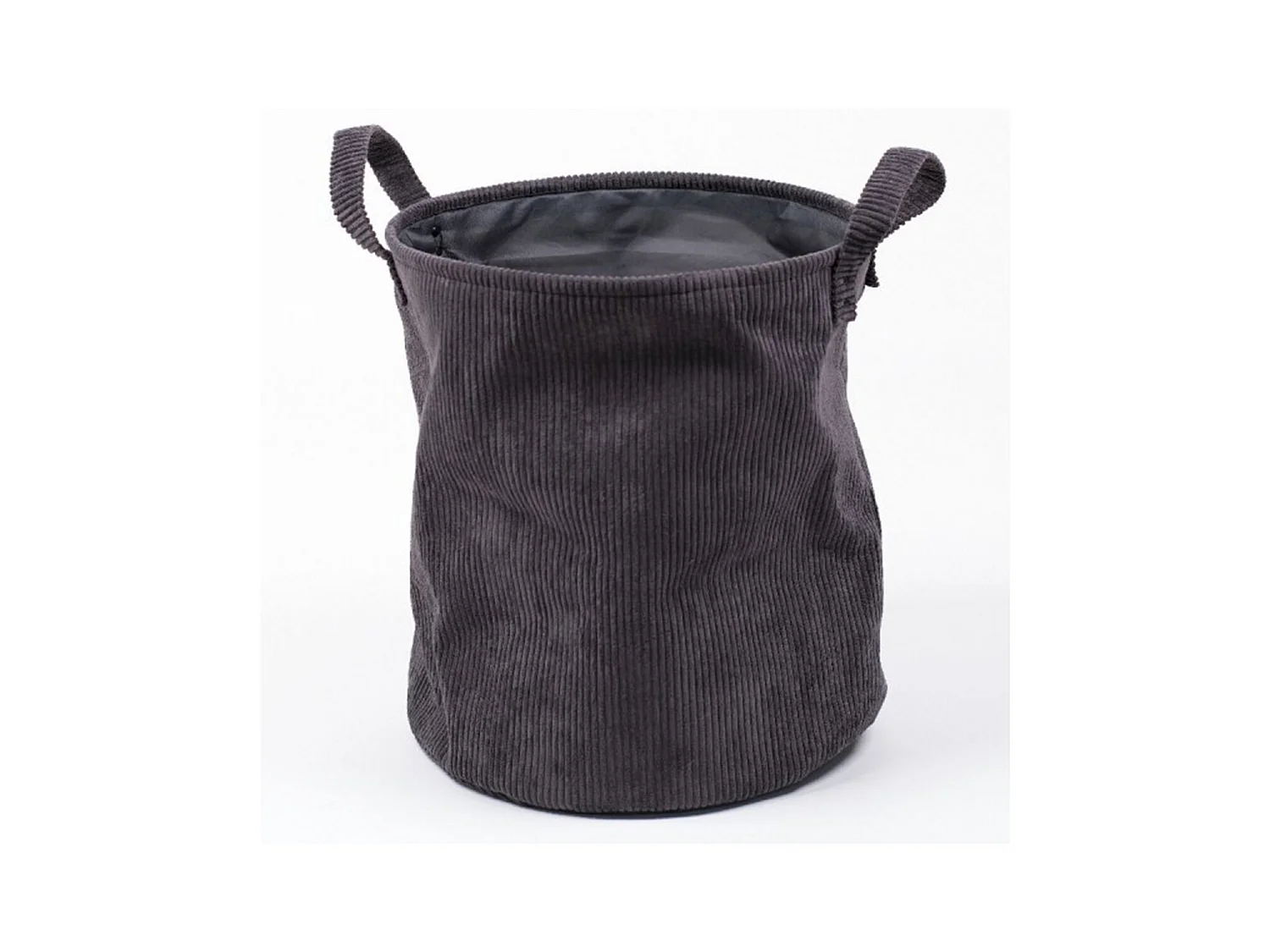 Ronde corduroy mand met twee handgrepen aan de zijkant. Houtskool 40x45cm