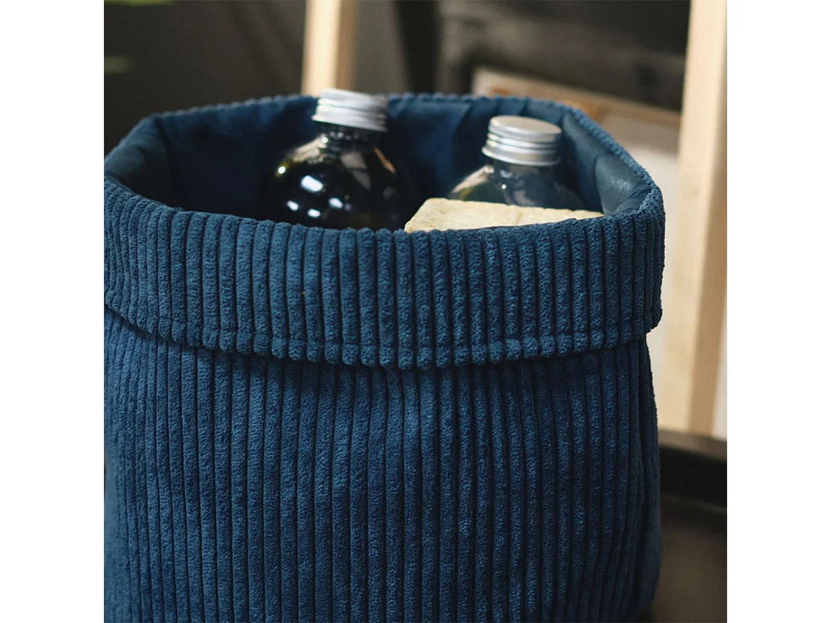 Corbeille paon en velours côtelé