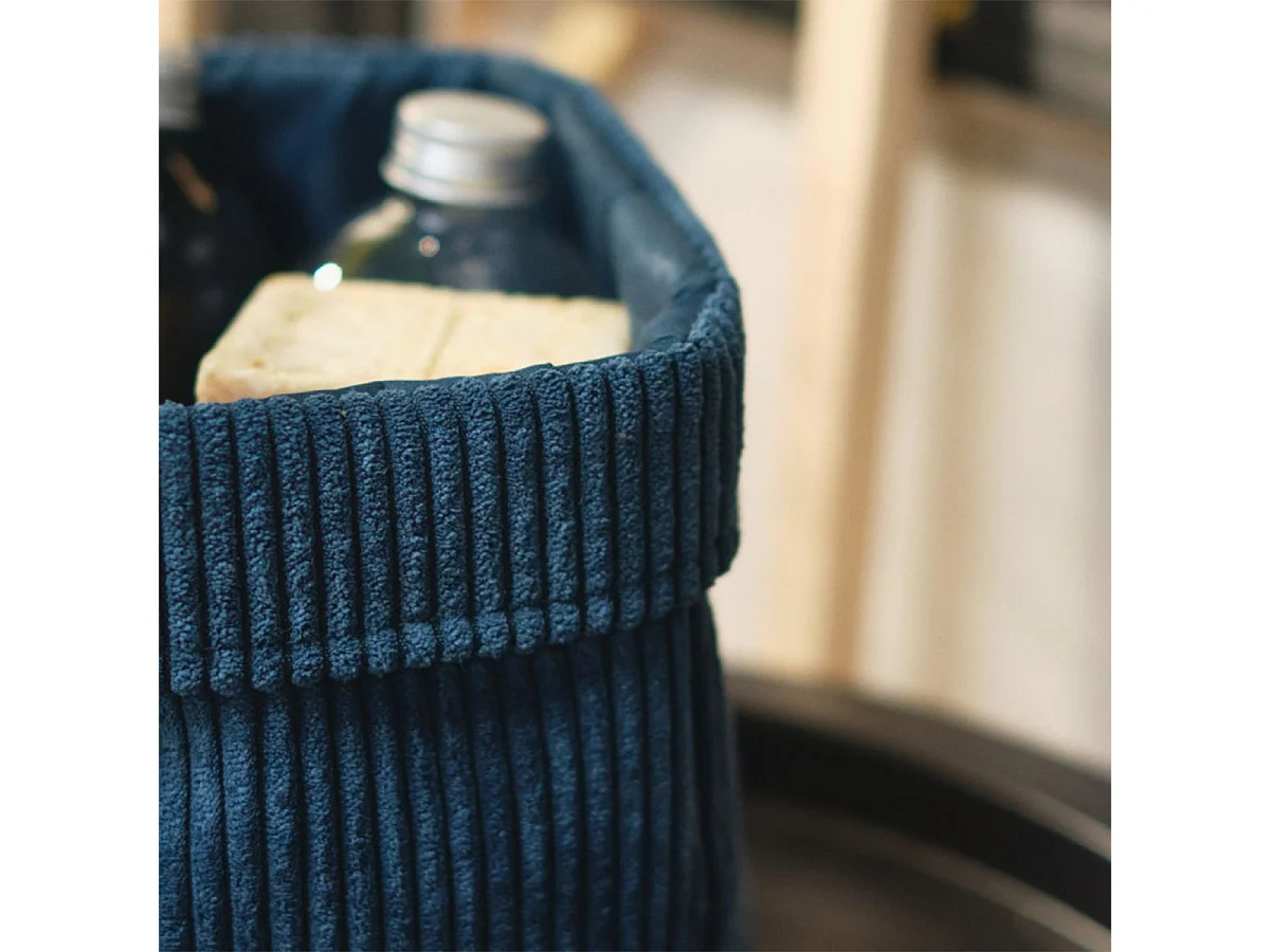 Corbeille paon en velours côtelé